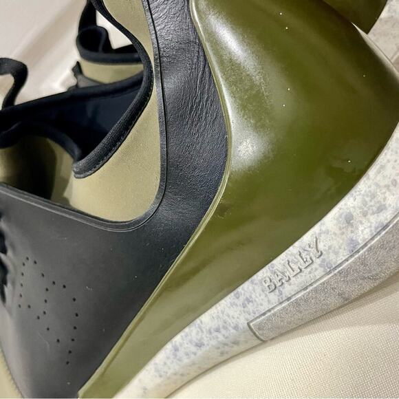 BALLY MEN SHOES NEOPRENE OLIVE GREEN/BLACK LEATHER MADE IN ITALY Sz 13 ICONIC - Picture 4 of 16